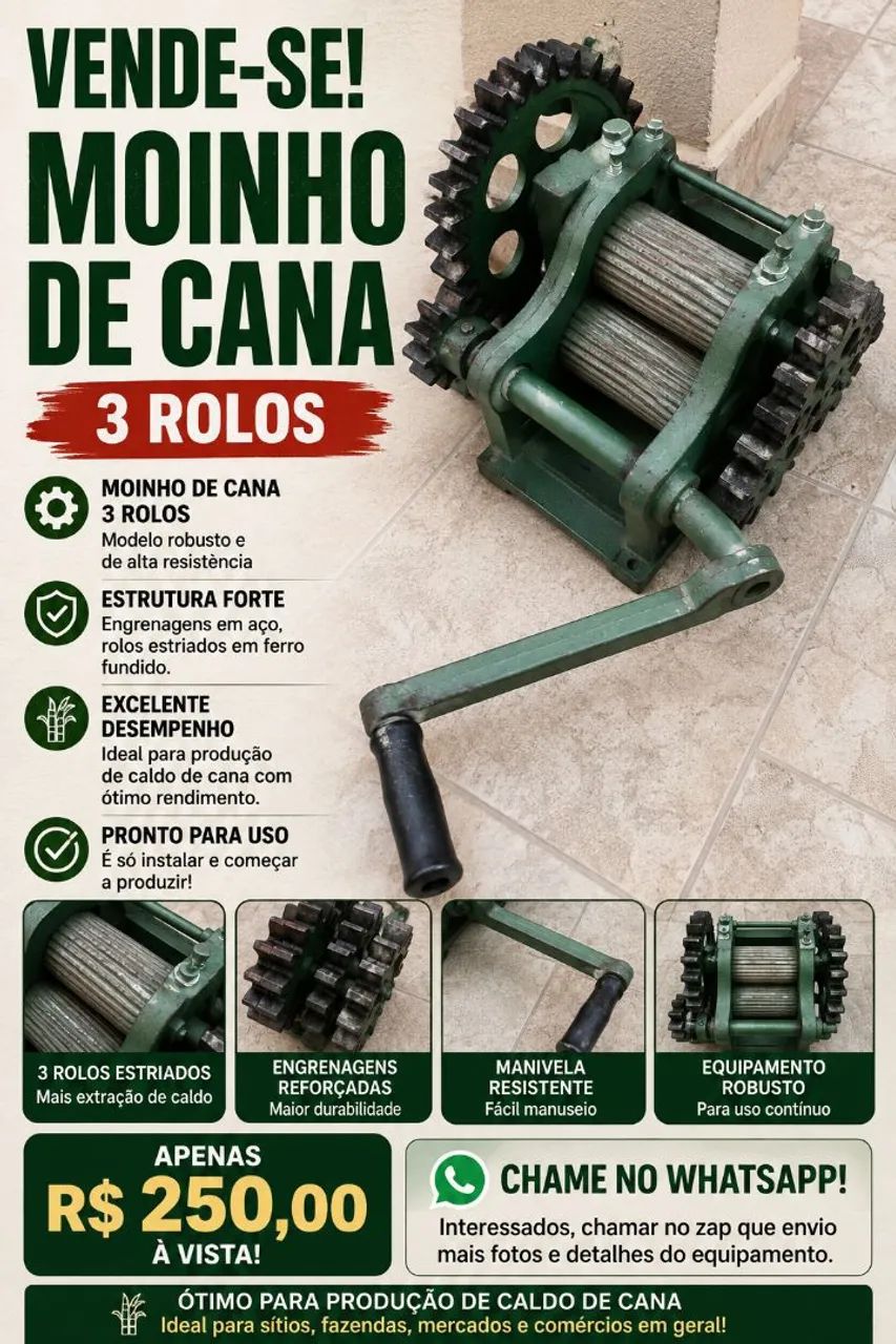 Moinho de cana de 3 rolos 