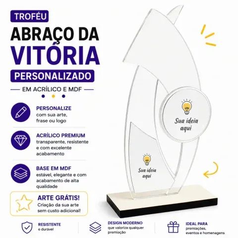 Trofeu abraço da vitoria Personalizado em Acrílico e MDF