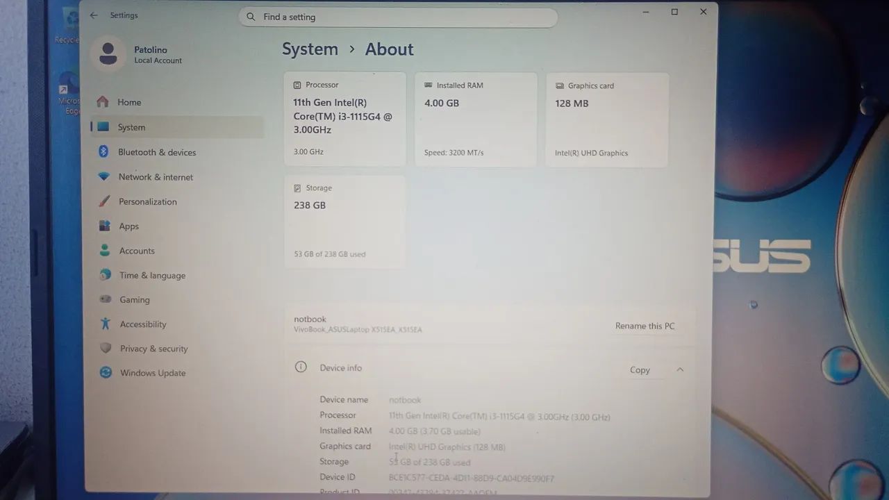 Notebook Vivobook Asus 11gen Intel core i3-11 4RAM - Foto 2