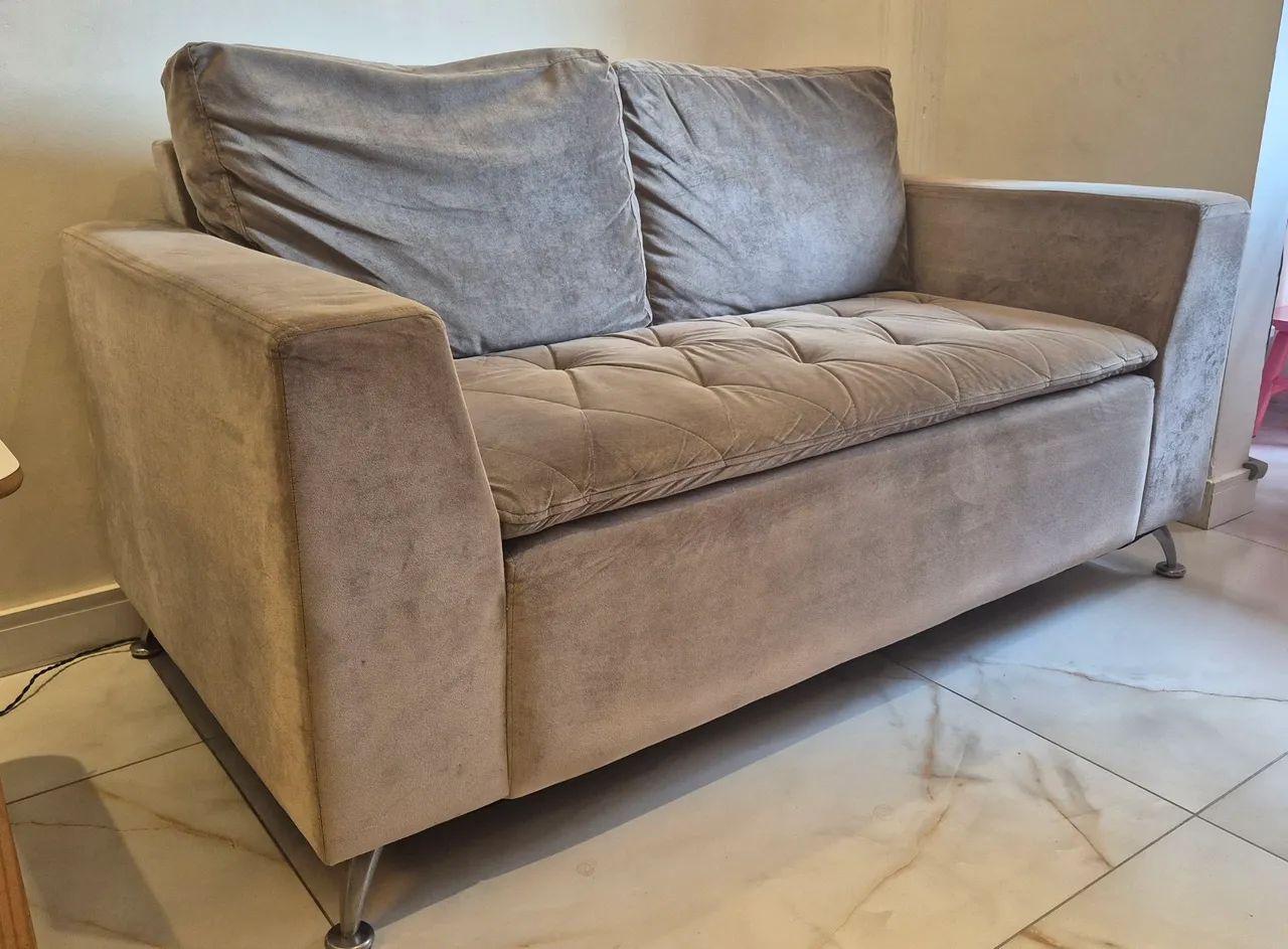 Sofá 2 Lugares Luciana Móveis - Suede Cinza  - Foto 4
