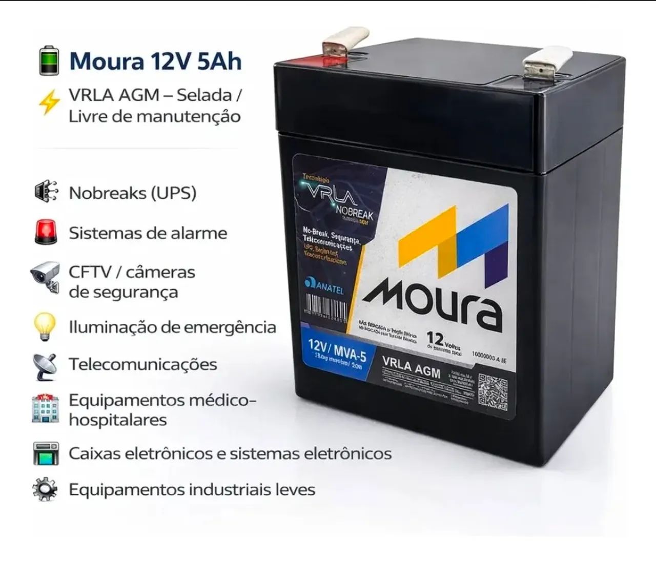 Moura Bateria Estacionária 12v 5ah Vrla Agm - Foto 3