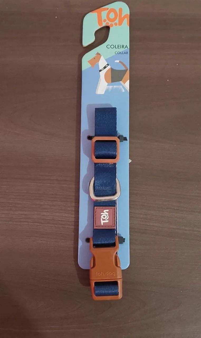 Coleira para Cães Tradicional Basic Toh Azul Marinho e Caqui