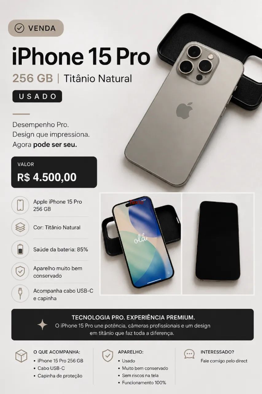 Apple iPhone 15 Pro (256 Gb) - Titânio Natural - Foto 4