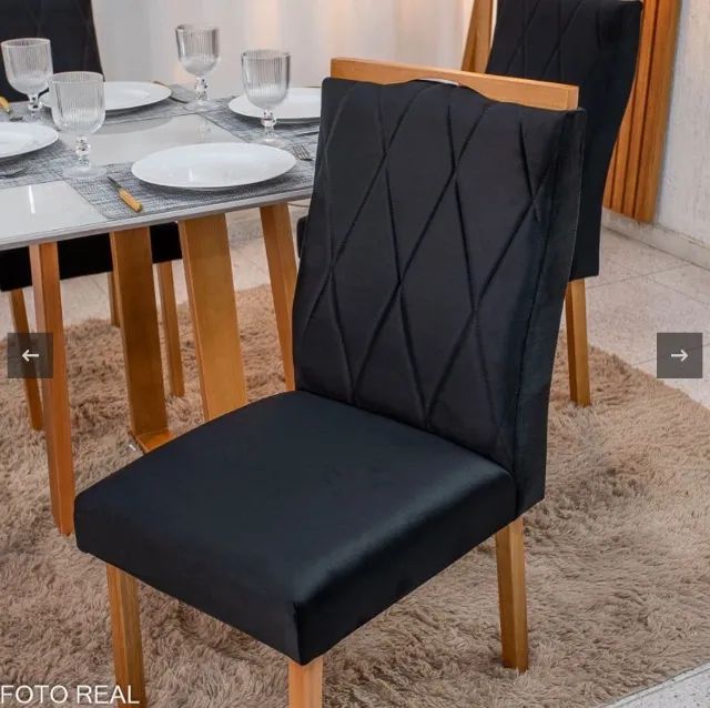 Conjunto de Jantar Aurora Square 90 com 4 Cadeiras Veludo Preto - Foto 5