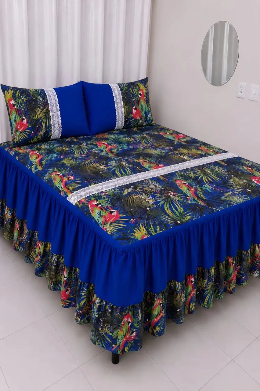 ? Jogo de Cama Completo Estampado Araras ?