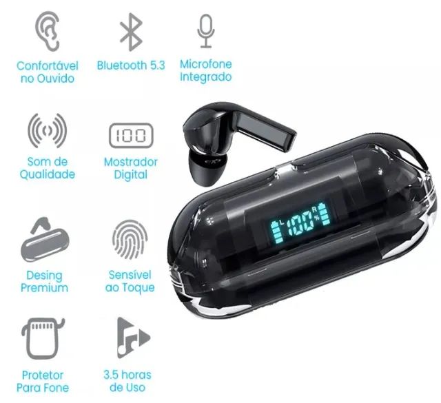 Fone de Ouvido Sem Fio Aero Bluetooth 5.3 Design Compacto com Mostrador Digital  - Foto 2
