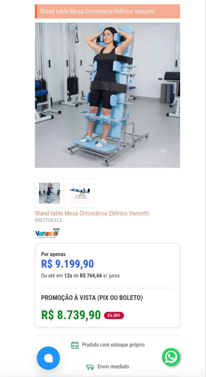Mesa Ortostática Vanzetti Elétrica - Nova no Plástico (Nunca Usada) com NF