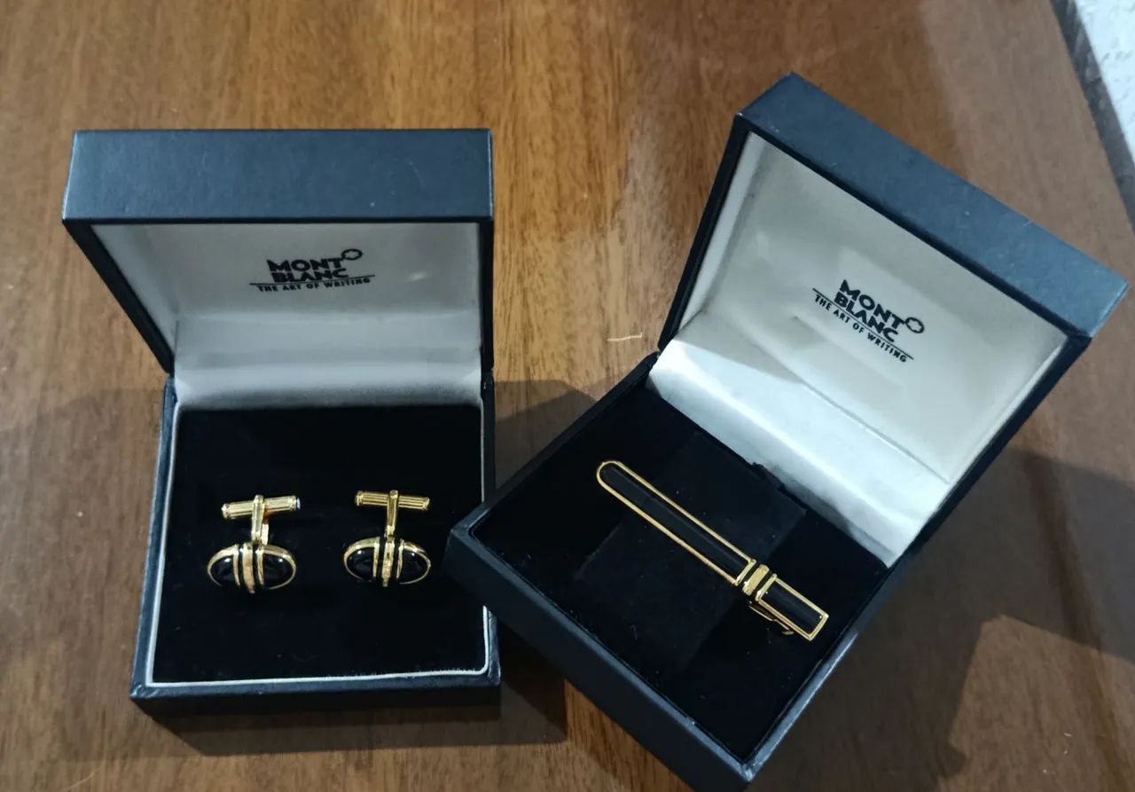 Kit abotoadura com prendedor de gravata montblanc.