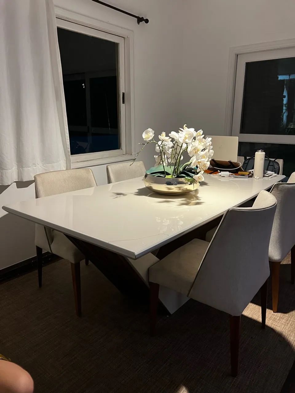 Mesa de jantar / 6 cadeiras / luxo, cadeiras com material de linho  - Foto 2