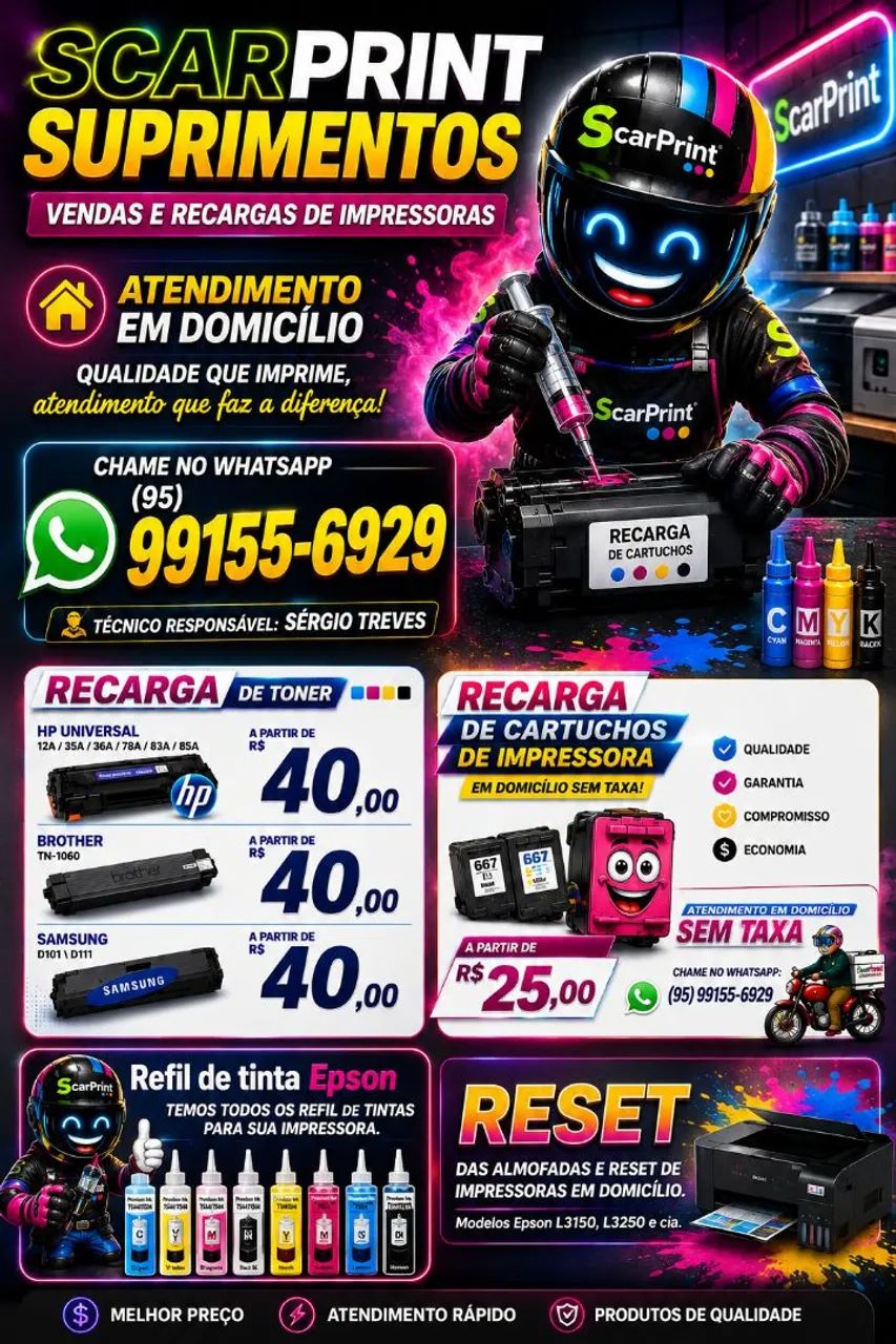 Suprimentos vendas e recargas de impressoras 