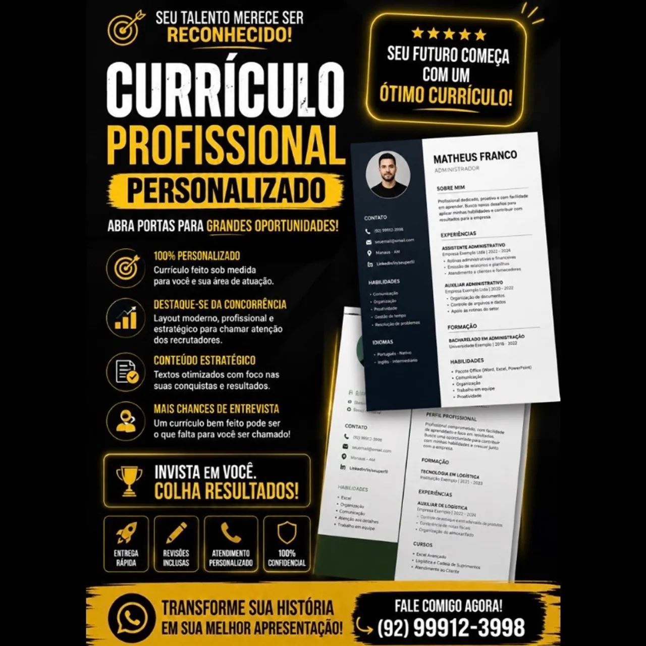CURRÍCULO PROFISSIONAL PERSONALIZADO 