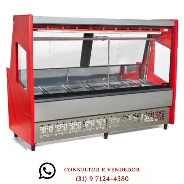 Balcão de açougue 2m vermelho vidro reto Polar