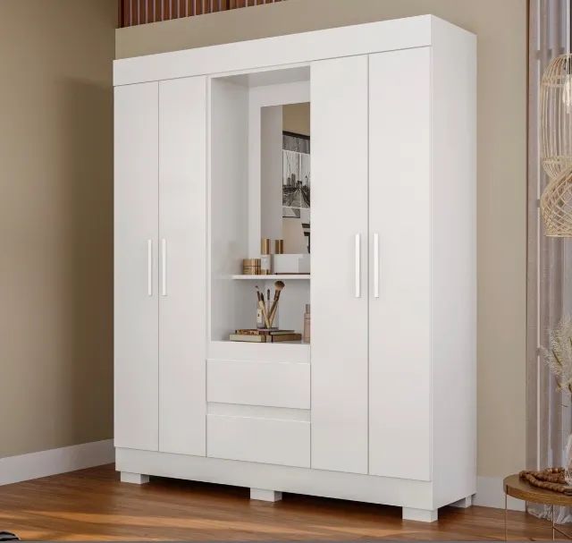 Guarda-Roupa Capelinha Aurora 1,49 m Branco com Espelho