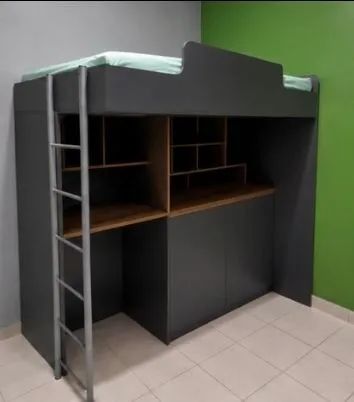 Cama de solteiro suspensa com baú e escrivania | Montagem fácil | Cama com escrivania