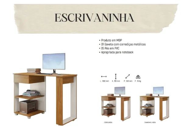 Escrivaninha Moderna Funcional - Ideal para Estudos e Home Office