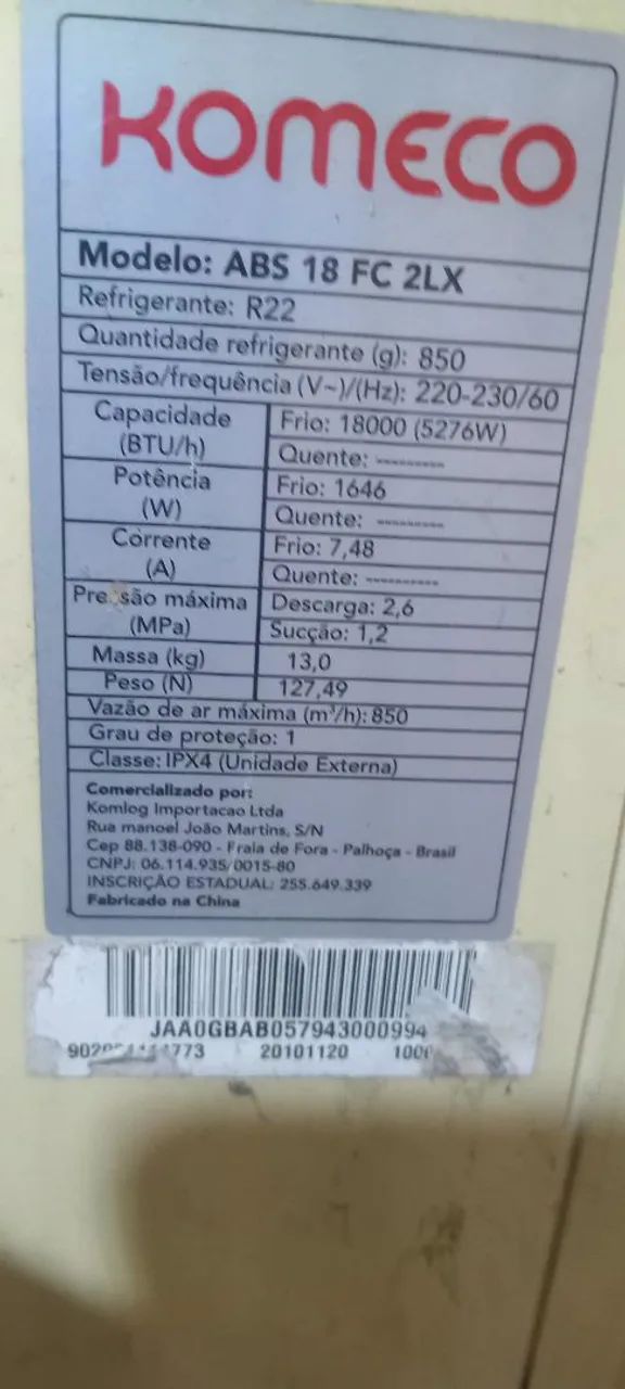 Ar condicionado  18.000  BTU 