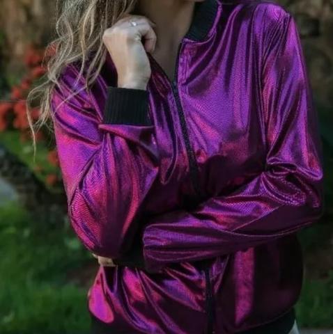 Blusa jaqueta casaco feminina metalizada pink P/M - Foto 2