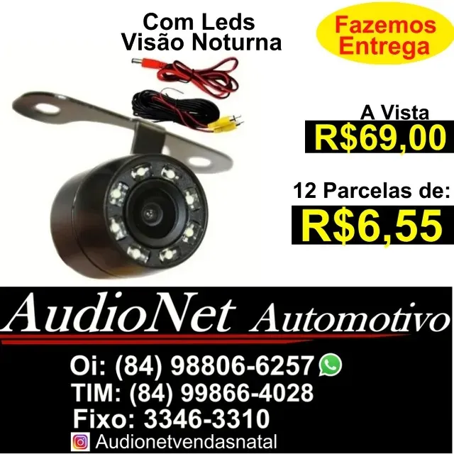 Câmera Ré Automotiva 9 Leds Visão Noturna Colorida  Carro Veicular Estacionamento Multimid