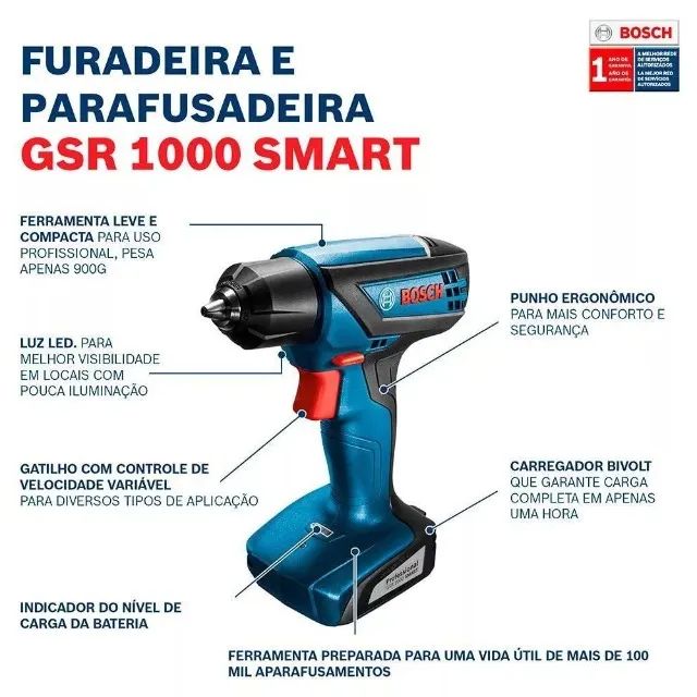 PARAFUSADEIRA E FURADEIRA 12V GSR 1000 SMART BÁSICA BOSCH - Foto 5
