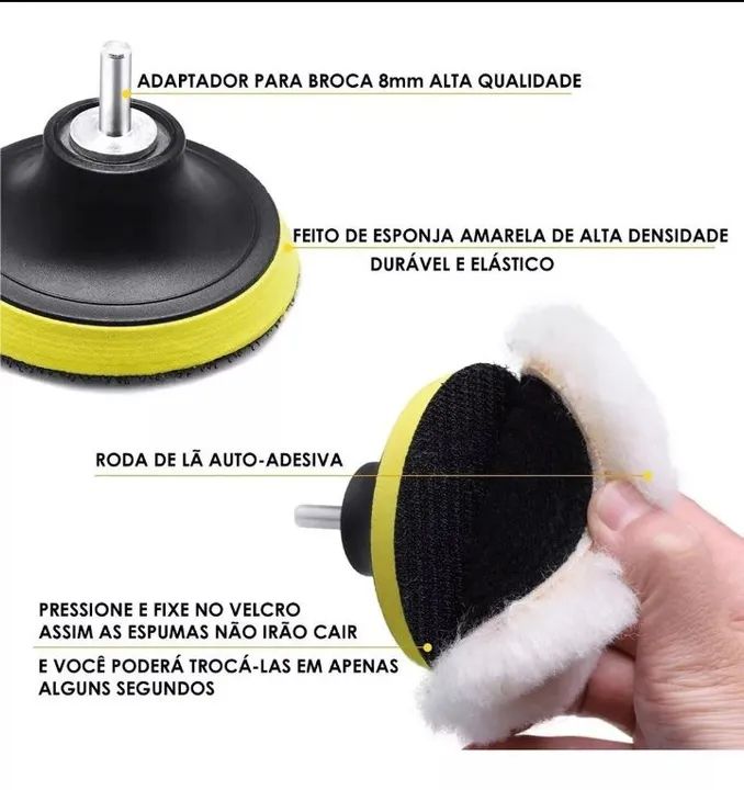 Kit de Polimento para Carro - 3 Espumas + 1 Disco + Adaptador - Foto 4