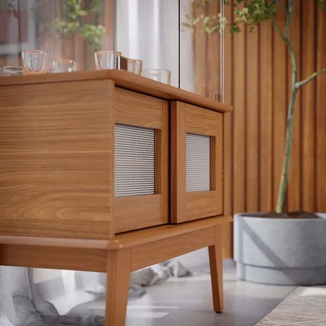 Cristaleira Detroit com 2 Portas de Vidro e Pés Retrô Tebarrot Nature - Foto 4