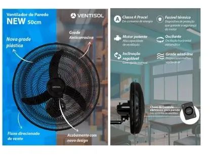 VENTILADOR DE PAREDE VENTISOL 50CM NEW 130W - Foto 4