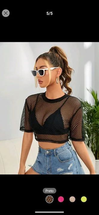 Blusa de Malha Fina Preta tela Tam médio  - Foto 4