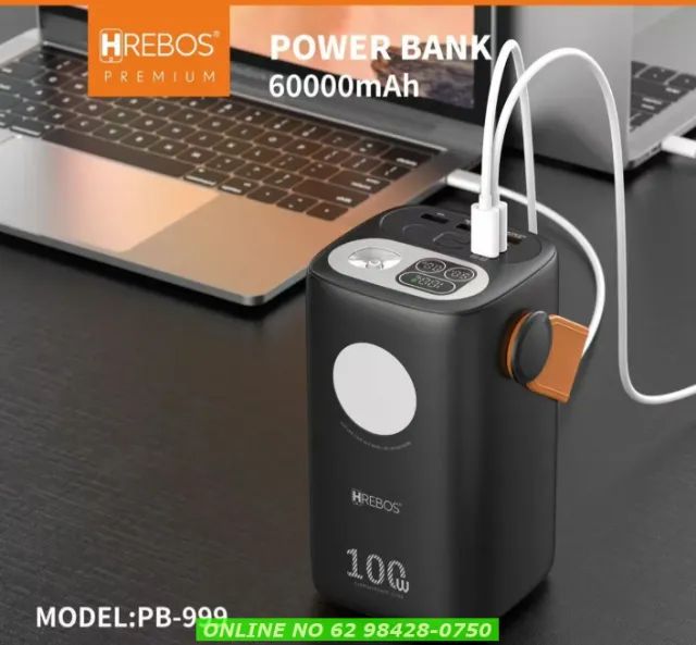 Power Bank 60.000mah 100w Hrebos Pb-999 P/ Celular ou Starlink Mini - Foto 5
