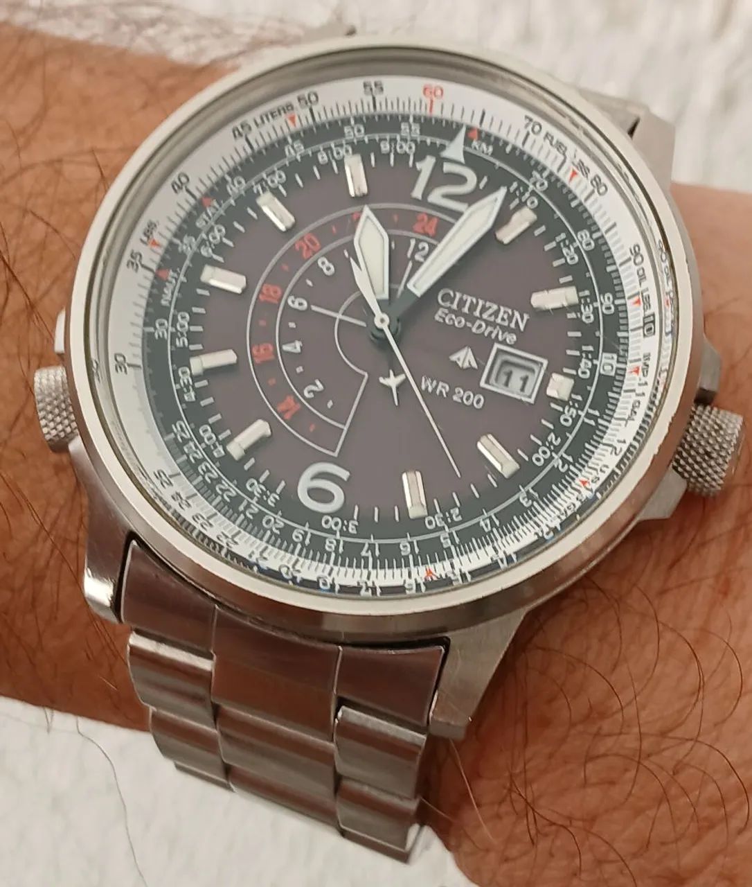 Belíssimo Relógio Citizen Eco-Drive aviador WR200 antigo de coleção impecável 
