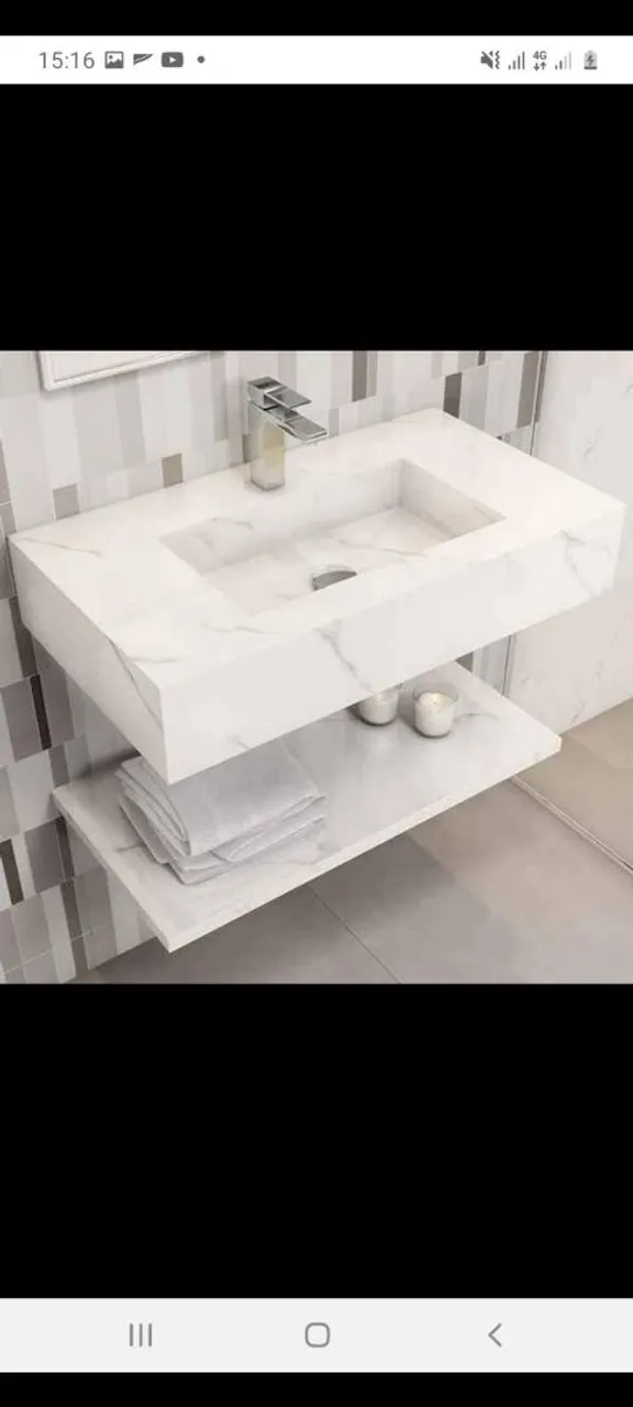 Pia e prateleira de porcelanato para banheiro