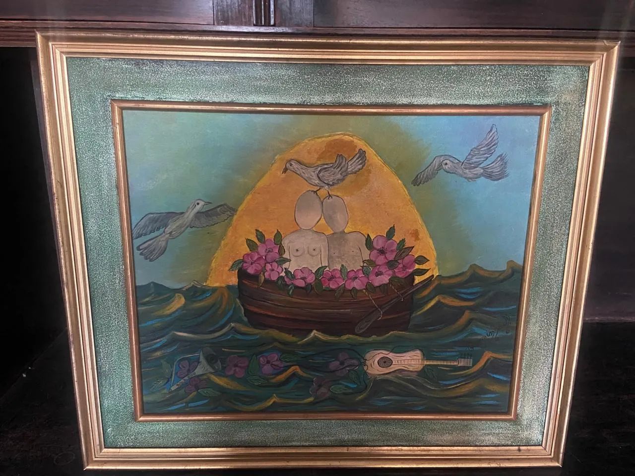Quadro Romântico com Barco e Pássaros - Foto 2