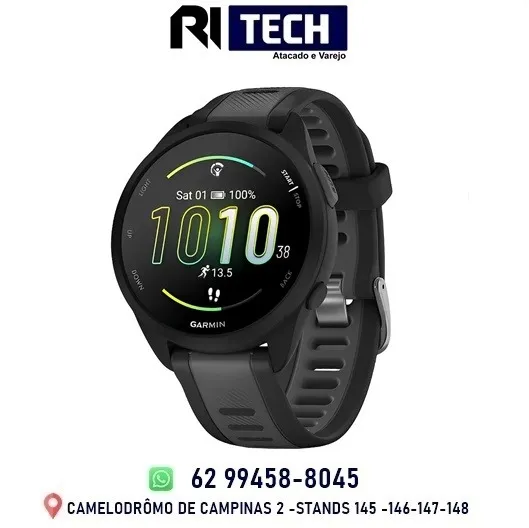 Smartwatch Garmin Relógio Forerunner 165 43mm com Monitor Cardíaco de Pulso e GPS