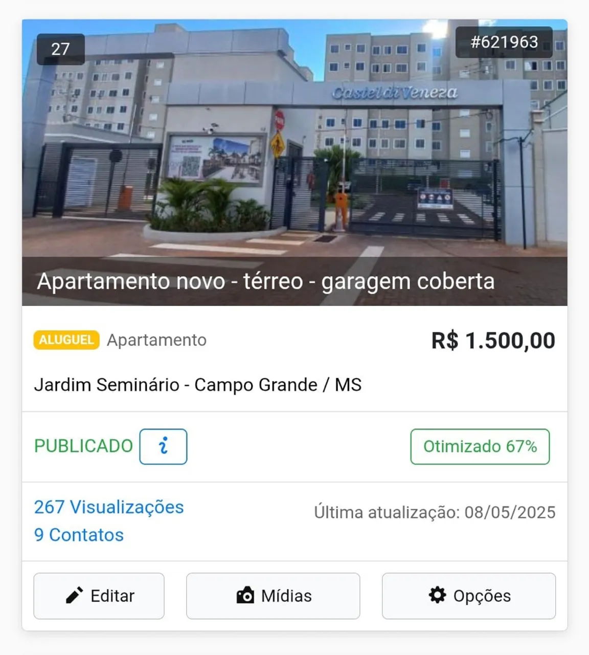 Aluga-se Apartamento novo P/ UCDB