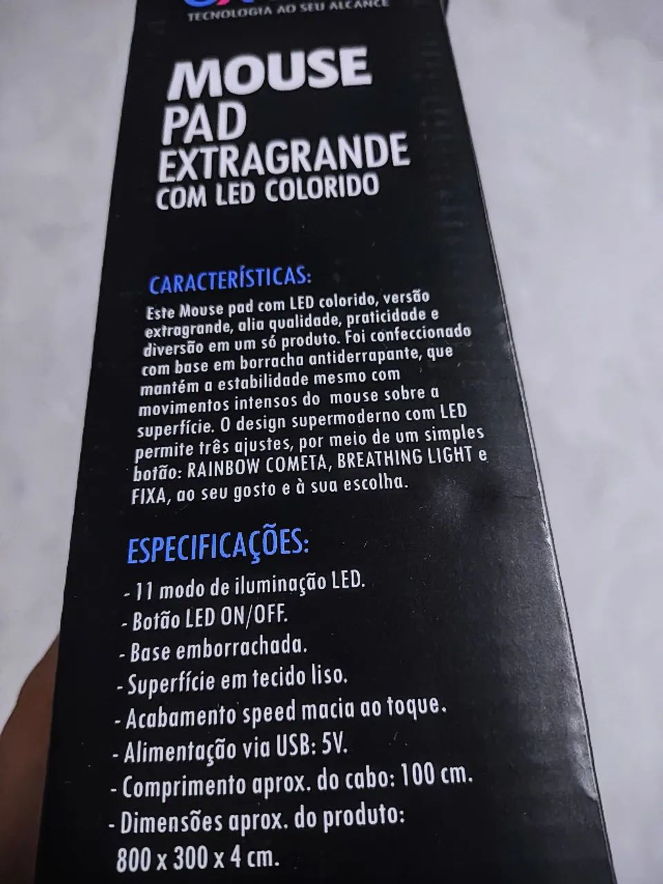 MousePad Gamer LED - RGB - Impermeável - EXBOM - 300mm x 800mm - Novo - Foto 4