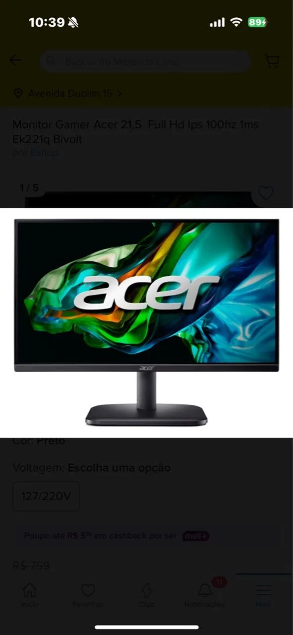 Monitor Gamer Acer 21,5 Full Hd Ips 100hz 1ms - Foto 2