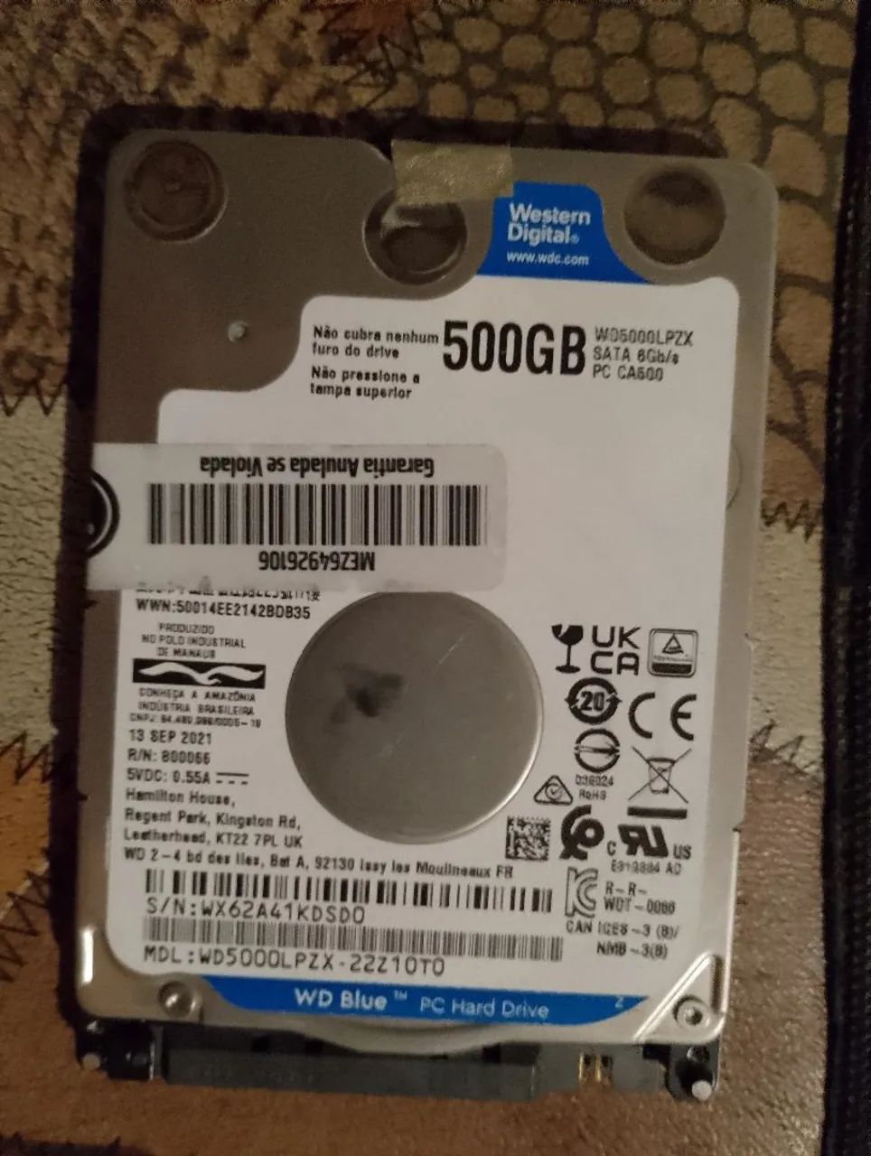 HD Western Digital 500GB SATA 6Gb/s - PC CA500 com defeito 