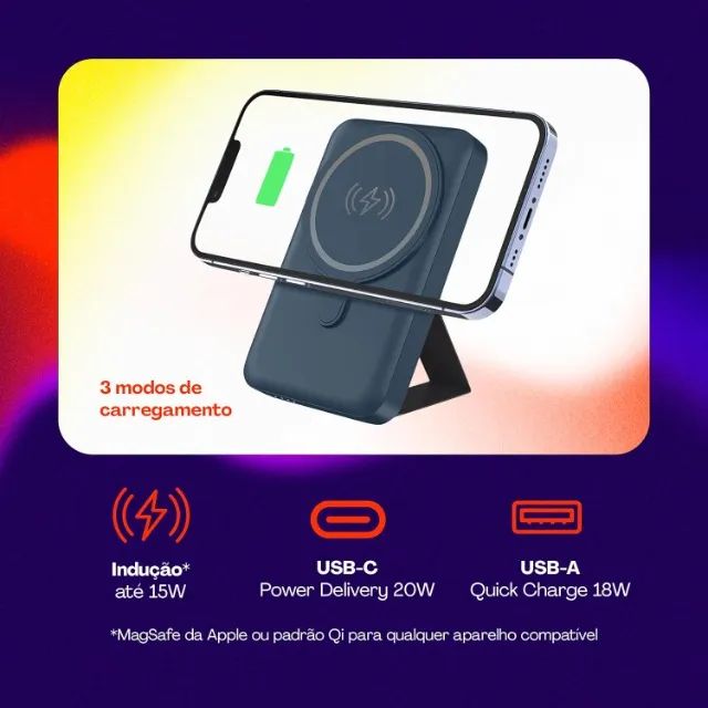 Power Bank, Carregador Portátil Universal por Indução 10.000mAh - Foto 2