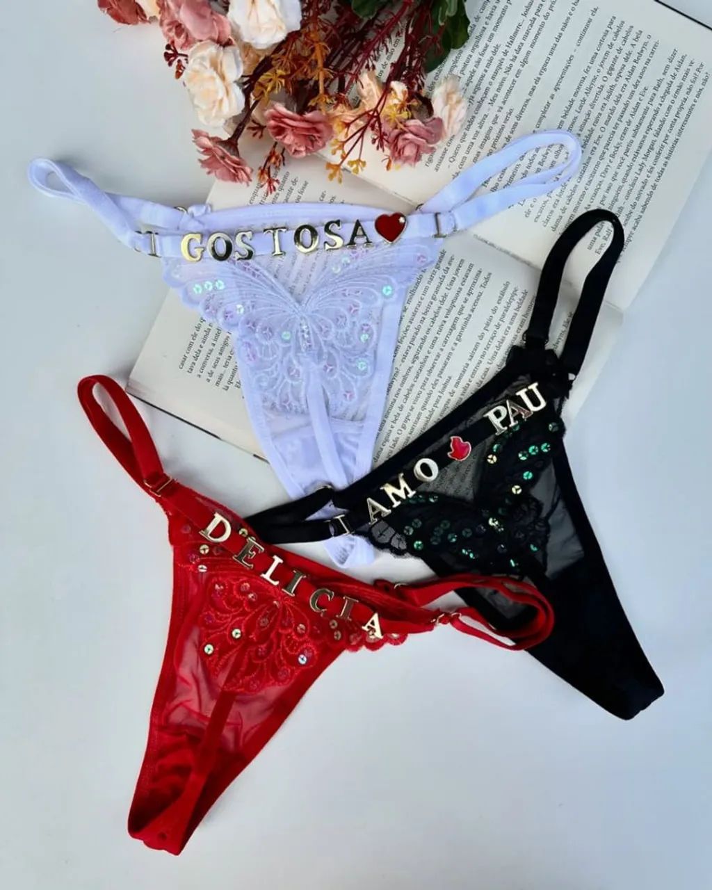 Calcinha Personalizável Borboleta de renda com detalhes em dourado - Foto 2
