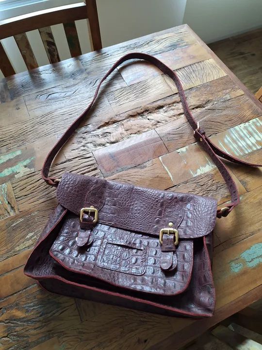 Bolsa couro legítimo Croco 