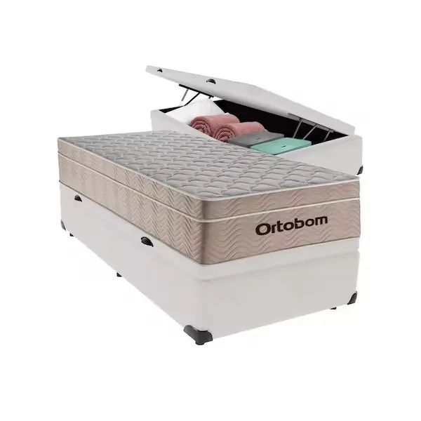 Base Box Baú Solteiro Branco com Colchão Solteiro Molas Ensacadas Ortobom - Entrega Rápida