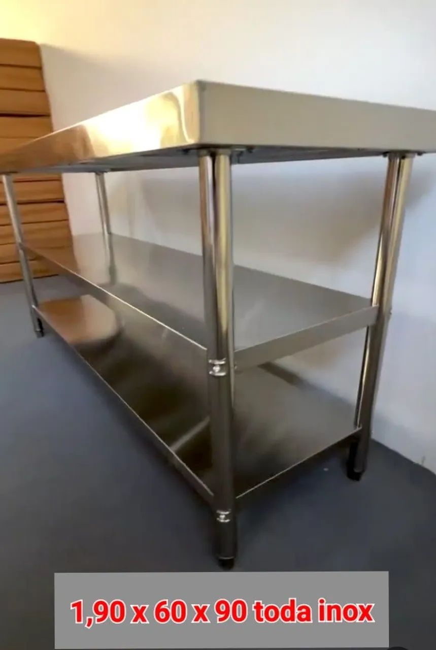 Mesa de inox 100% Grande Nova inox 304Resistente e Reforçada  - Foto 3