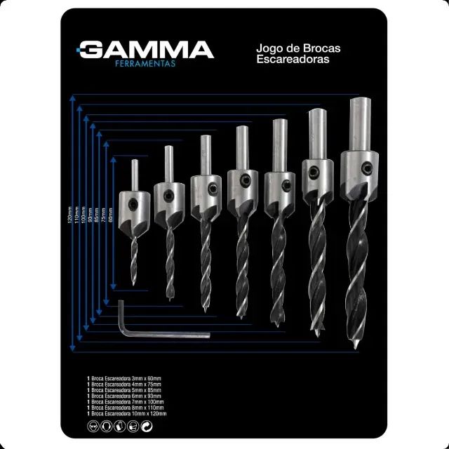 Jogo Kit Brocas Escariadora 8 Peças Madeira Piloto Gamma