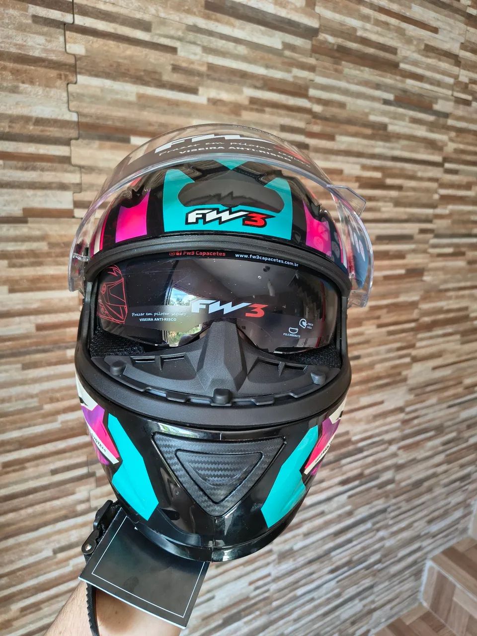 Capacete FW3 com óculos interno + 2 viseiras - Foto 4