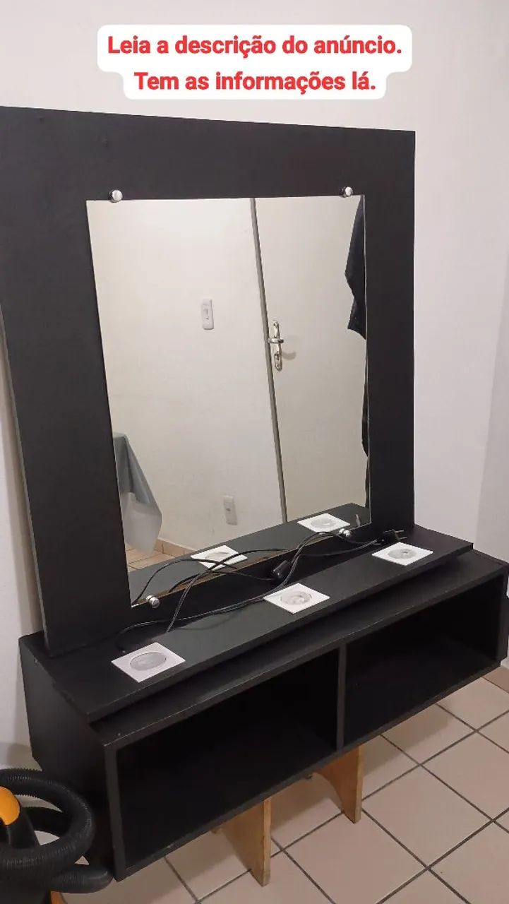 Bancada de salão/barbearia com espelho, led ? e extensão embutida TOP 