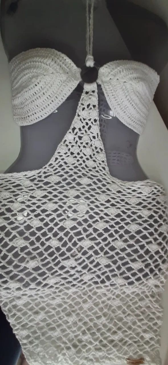 Conjunto Top com Argola e Saia Saída de Praia Cor Branca - Foto 4