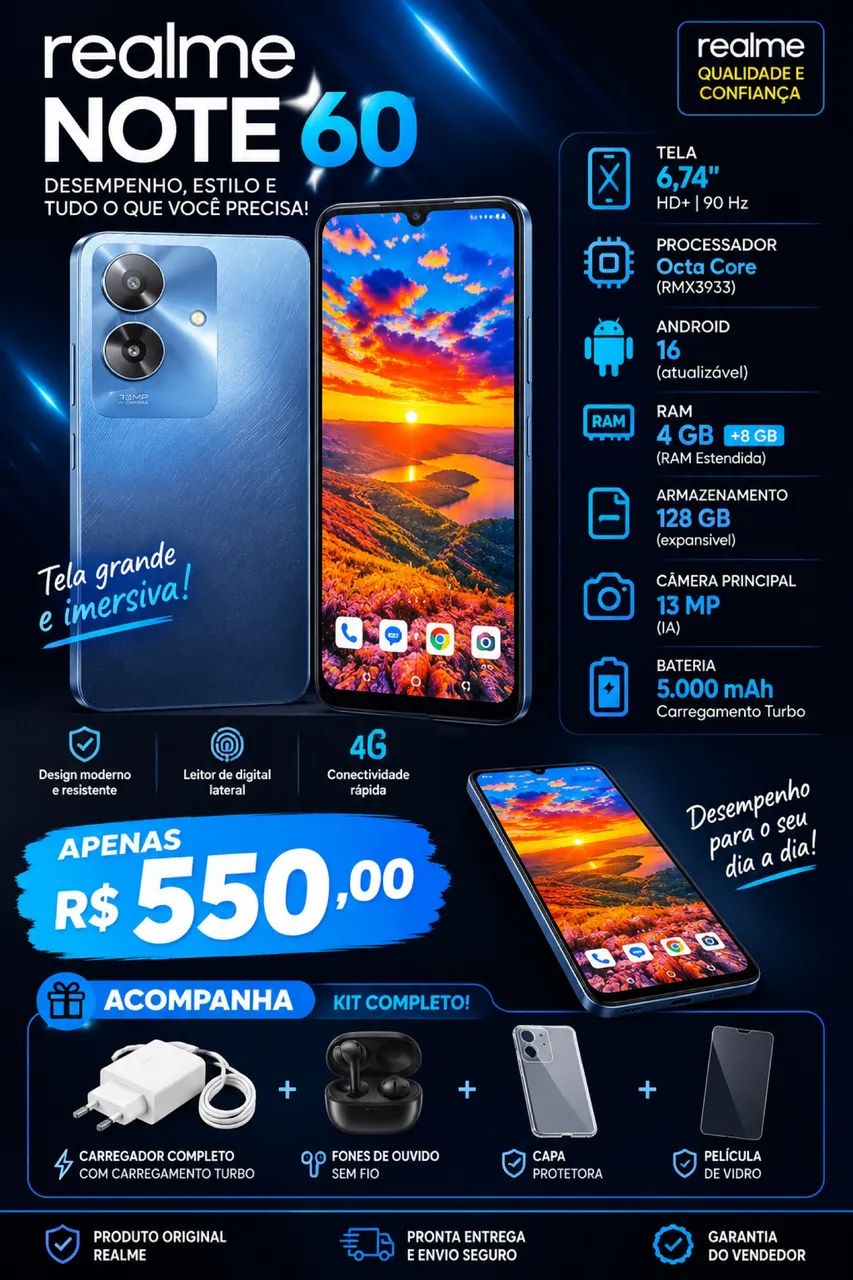 REALME NOTE 60 128gb,4GB RAM+ 8GB (I M P E C A V E L) - Foto 3
