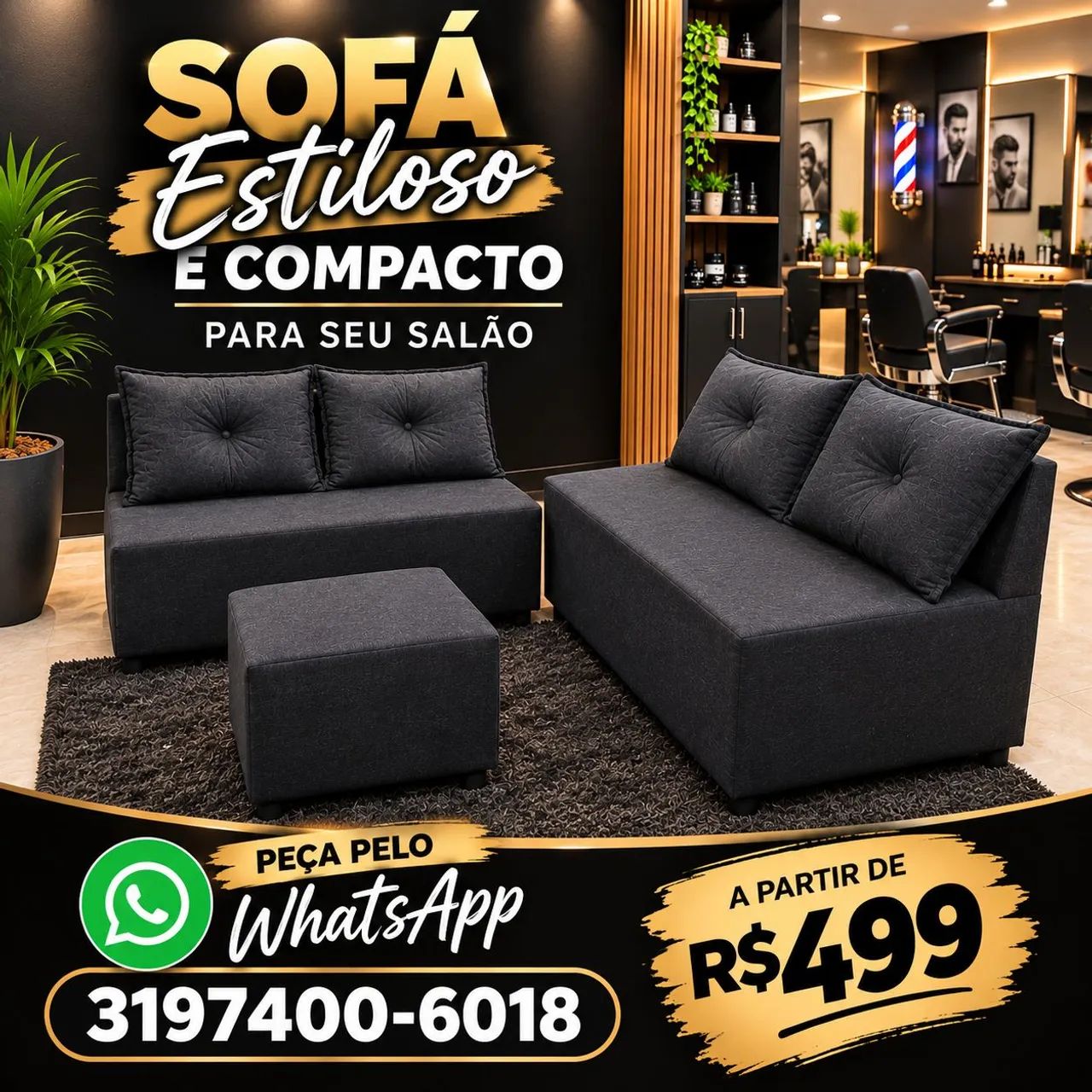 Sofá compacto para residência ou salão,  recepção 