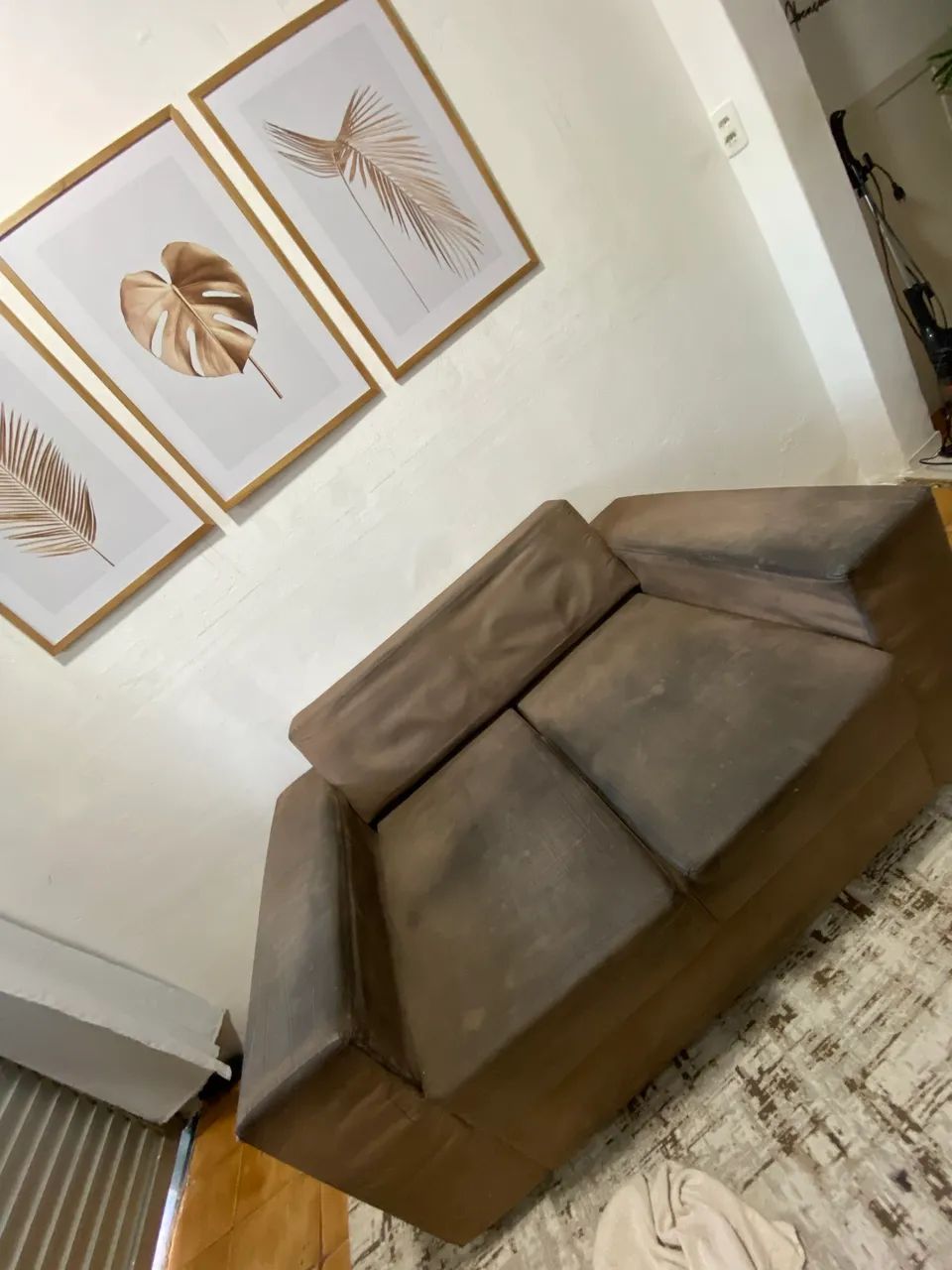Sofa for renovation (two reclining sofas) + pouf and covers and blankets.459238894785024004