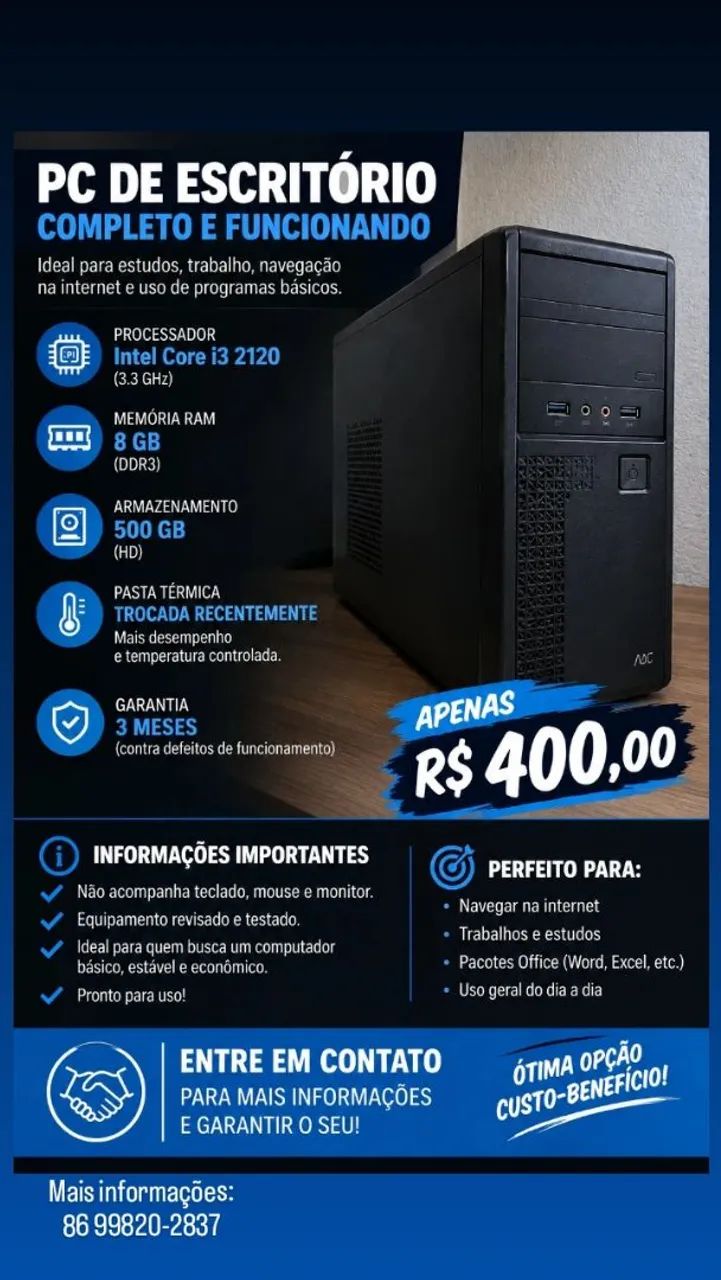 Computador de escritório só no ponto de usar