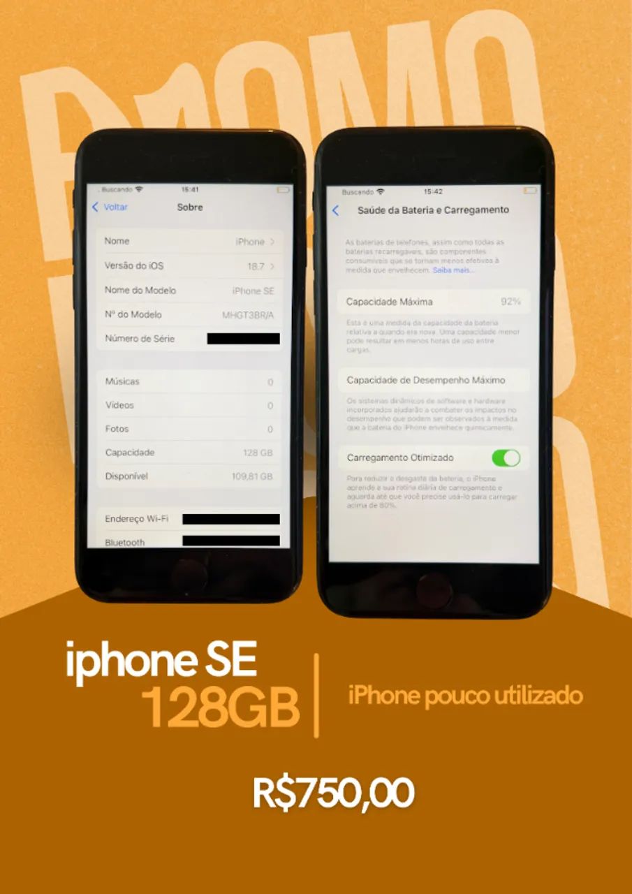 iPhone SE 128GB - Preto | Bateria 92%